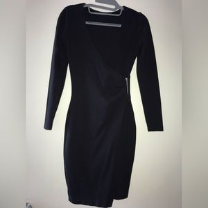 French Connection Wrap Style Dress with Front Zipper Detail, Black Stretch, sz 2